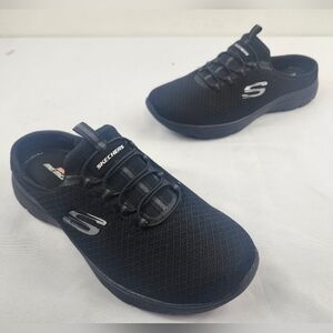 Skechers Womens 7.5 M Black Mesh Slip-On Mules Black Casual Shoes